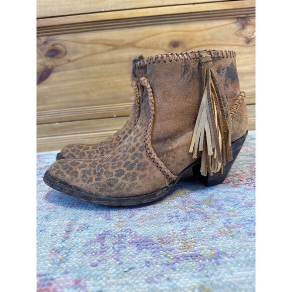 Old Gringo Adela Women's 9 Leopard Fringe Distressed Leather Ankle Boots - Picture 3 of 10